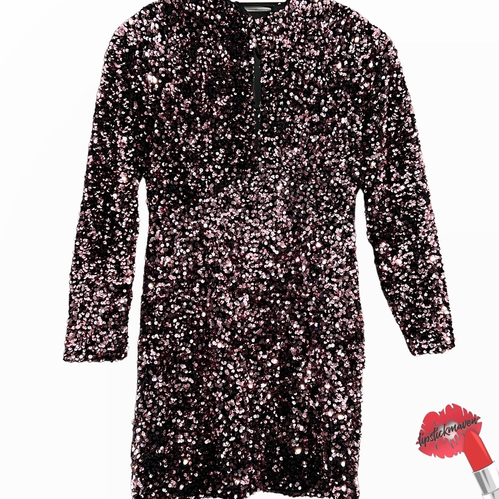 ZARA Pink Sequin Dress Woman Medium Sparkly Party Mini Blogger Fave